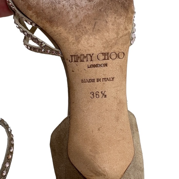 Jimmy Choo Rhinestone Cream Tan Silver Shimmer Bling Heels - Picture 8 of 8